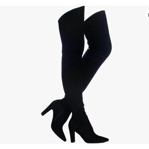 Shoe'N Tale Stretch Suede Chunky Heel Over The Knee/Thigh High Boots